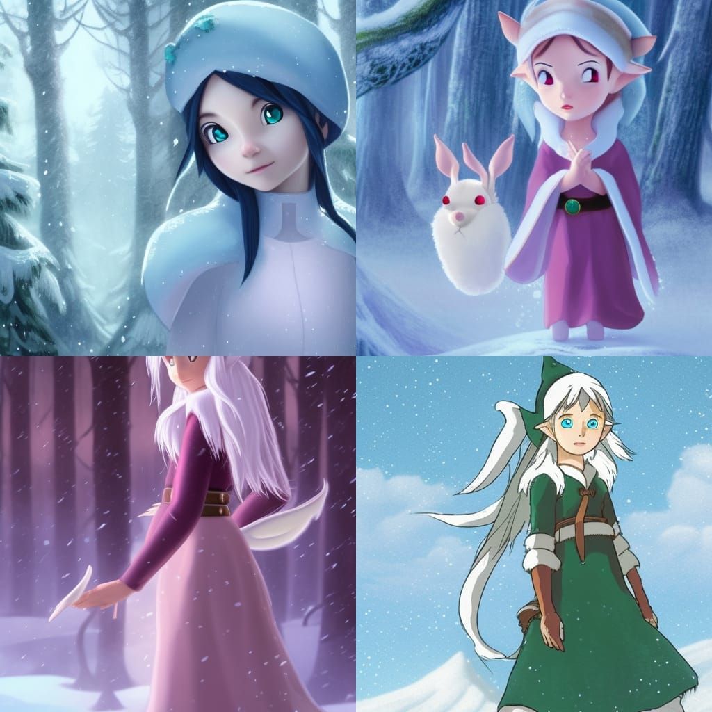 Snow Elf Princess in Studio Ghibli Anime Style
