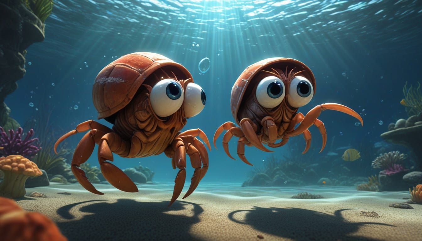 Exuberant Hermit Crab Wields Soda Can Shell in Vibrant Under...