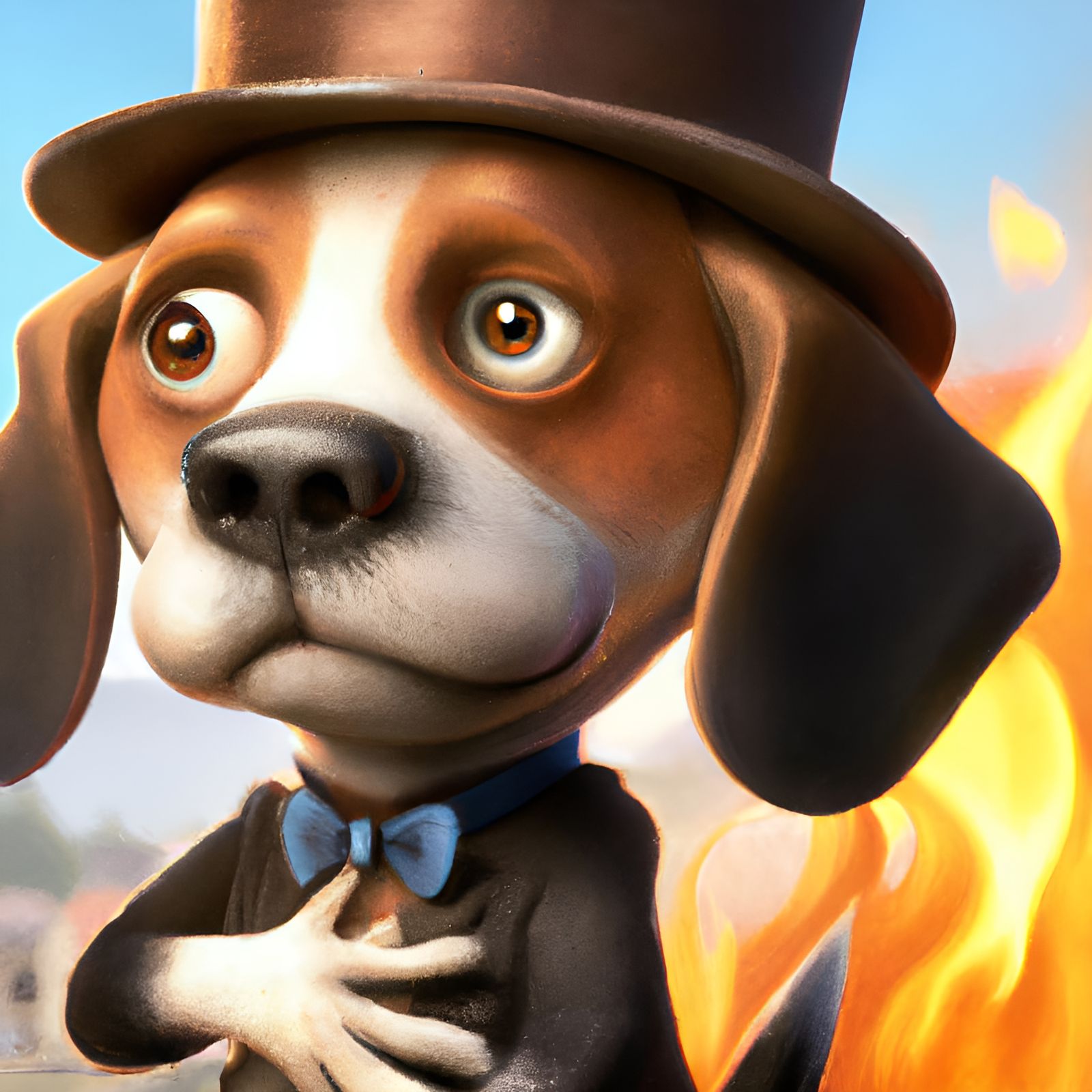 Cartoon Beagle in Flames: 3D Rendering