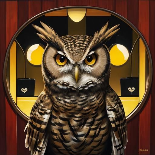 Friendly Owl with Yellow Eyes in Painting Style
