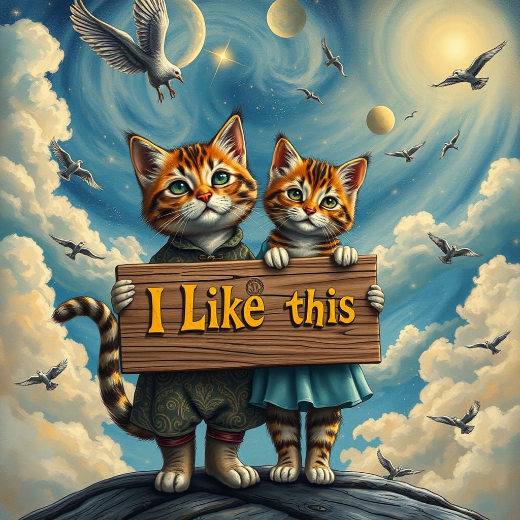 Whimsical Feline Duo in Celestial Dreamscape