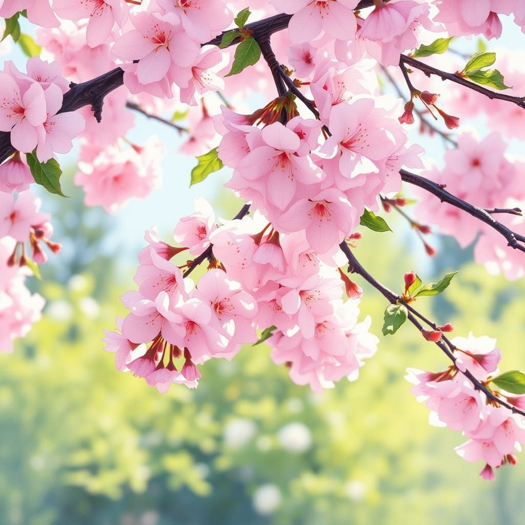 Dreamy Cherry Blossoms in Gentle Spring Breeze