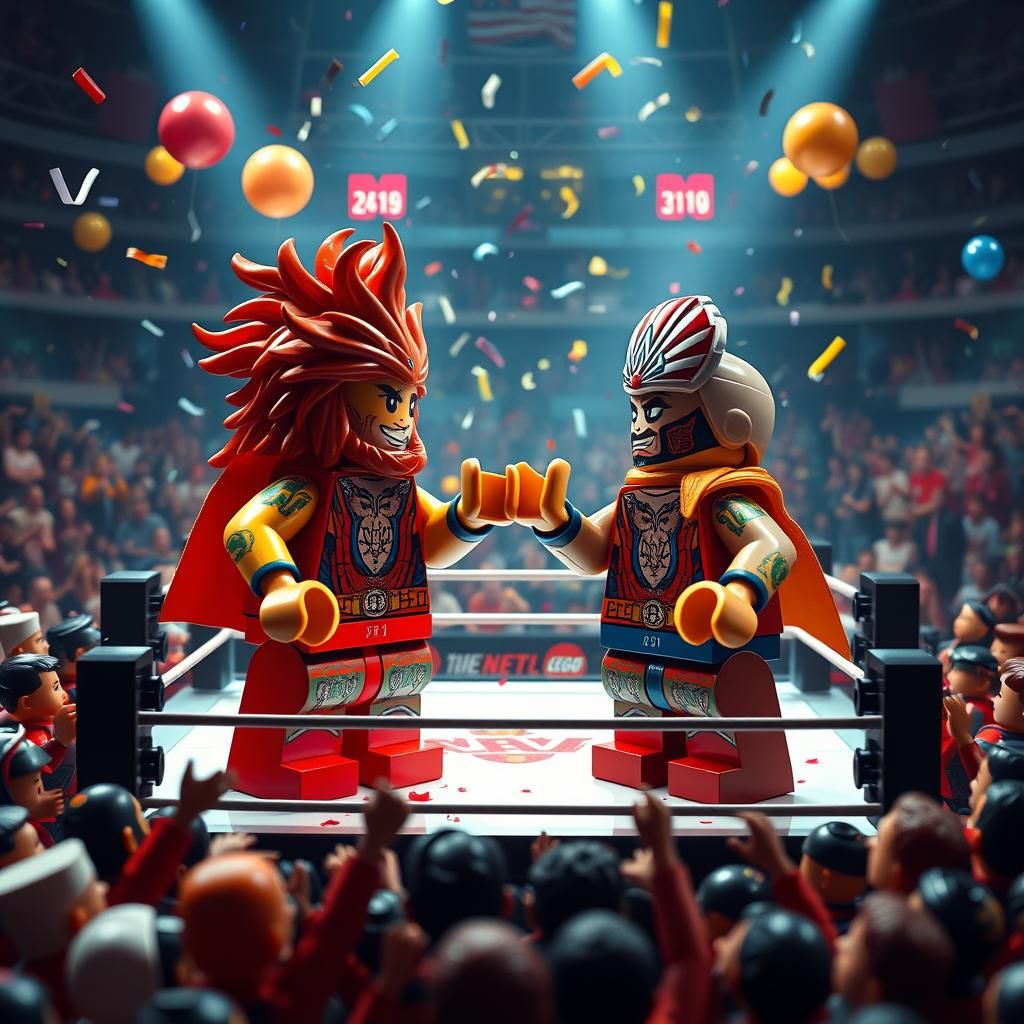 Lego Wrestlers Battle in a Maximalist Matte Painting
