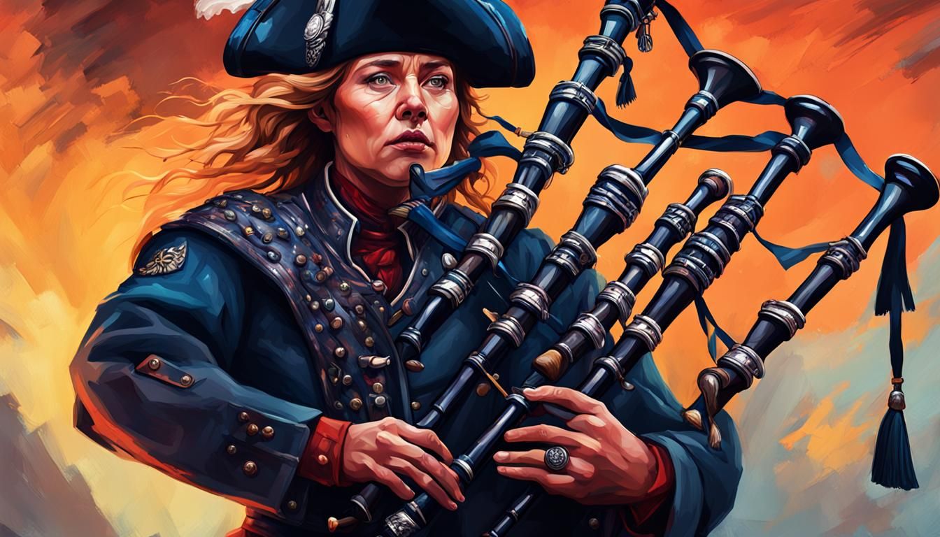 Hyperrealistic Night Watch Bagpiper with Colorful Accents