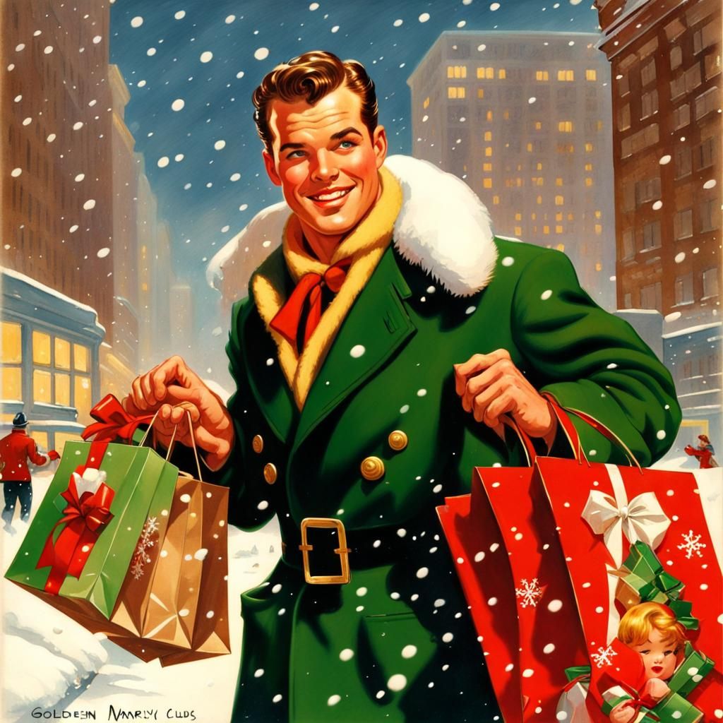 Robin the boy wonder Christmas shopping.