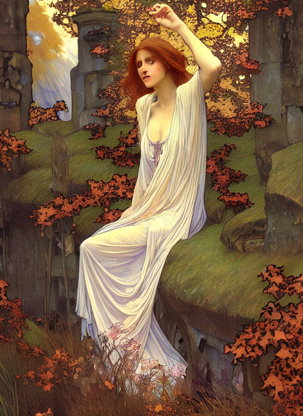 Ethereal Woman in Art Nouveau Ruins