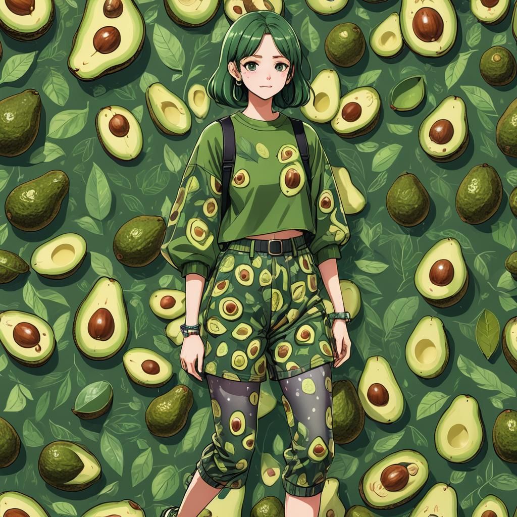 Girl in Avocado Outfit: Anime Style Illustration