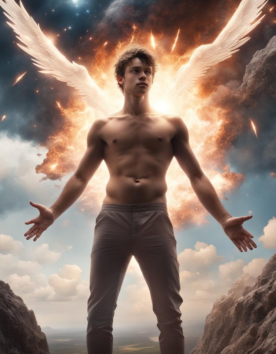 Celestial Man Emerges from Meteor: Digital Matte Painting