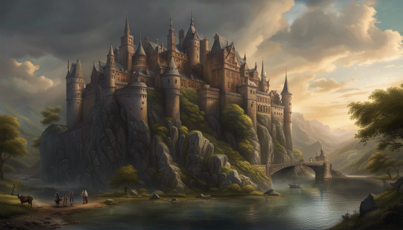 Ominous Gormenghast Castle in Dark Fantasy Style