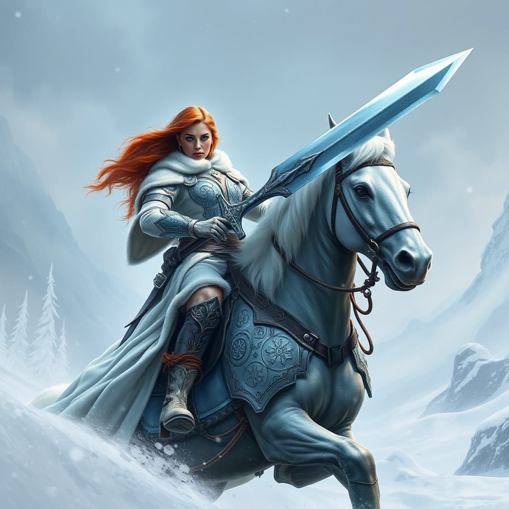 Armored Woman in Snowy Battle, in Stalenhag Style