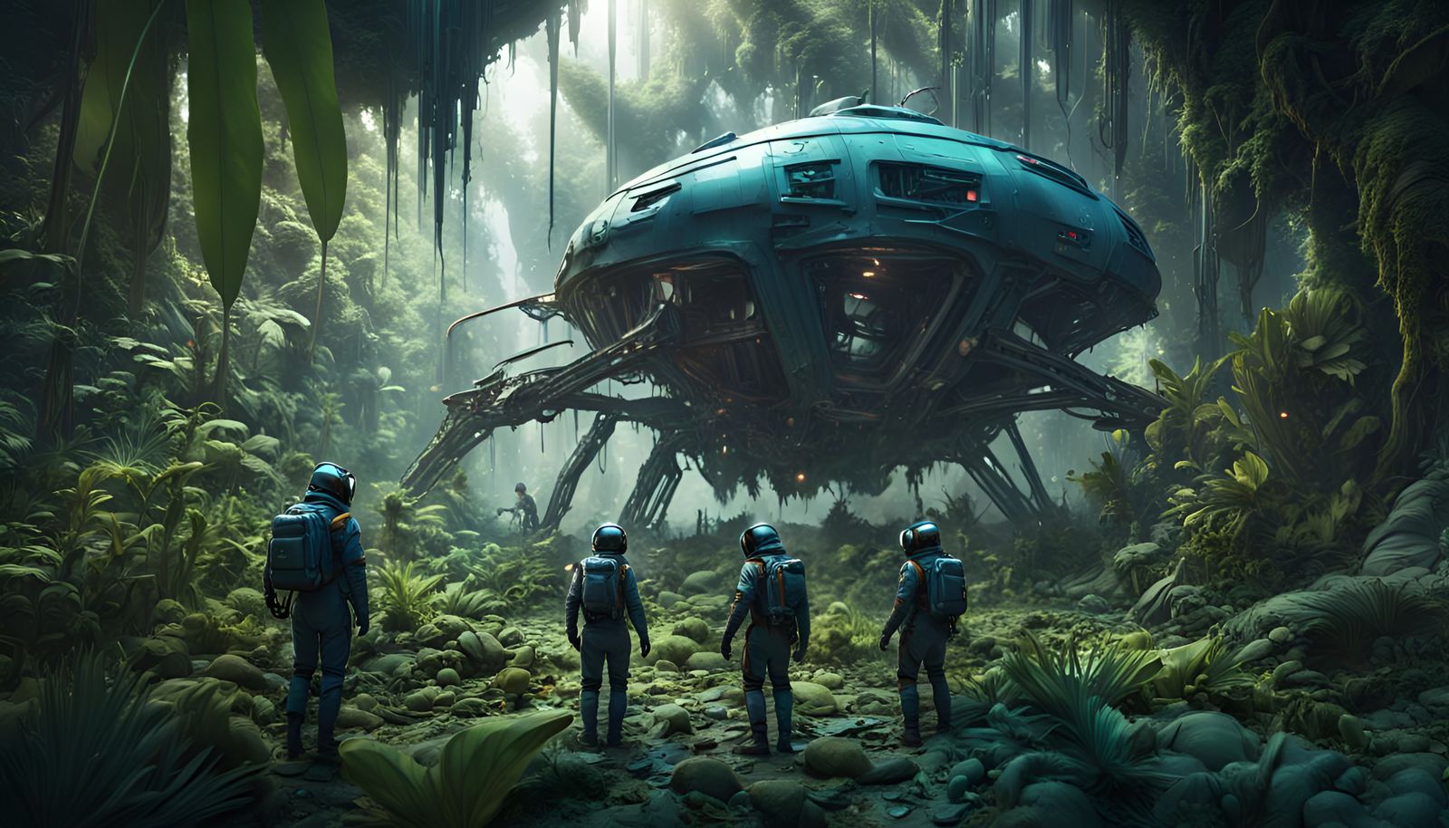 Crashed Spaceship on Alien Jungle World