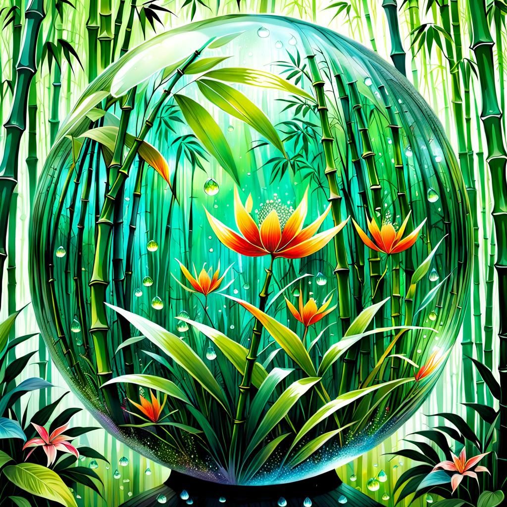 Dewdrop Sphere in Whimsical Bamboo Forest