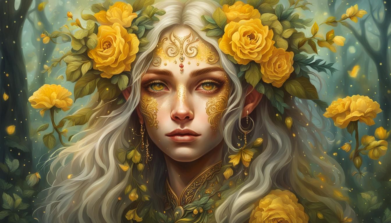 Beautiful Forest Elf Portrait in Oil Painting Style