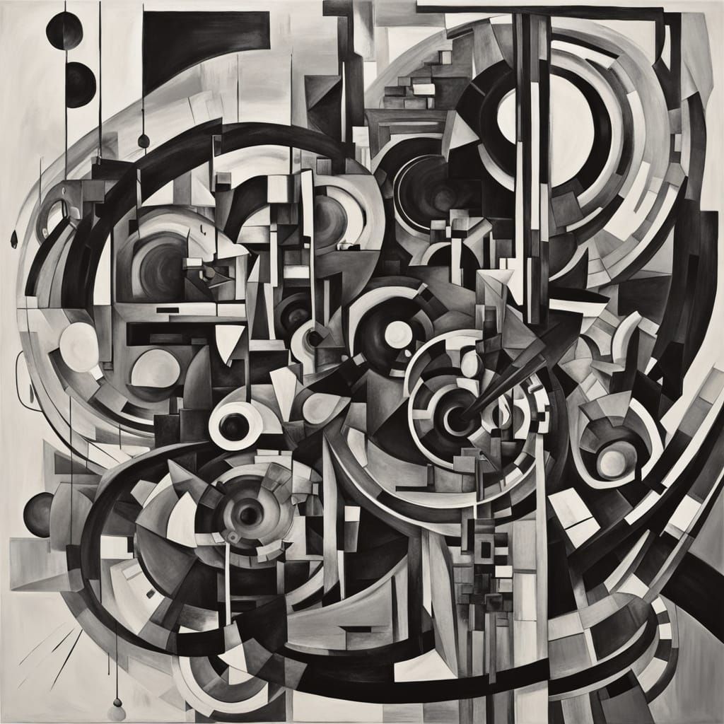 Cubist Jazz Band in Monochrome with Fragmented Faces