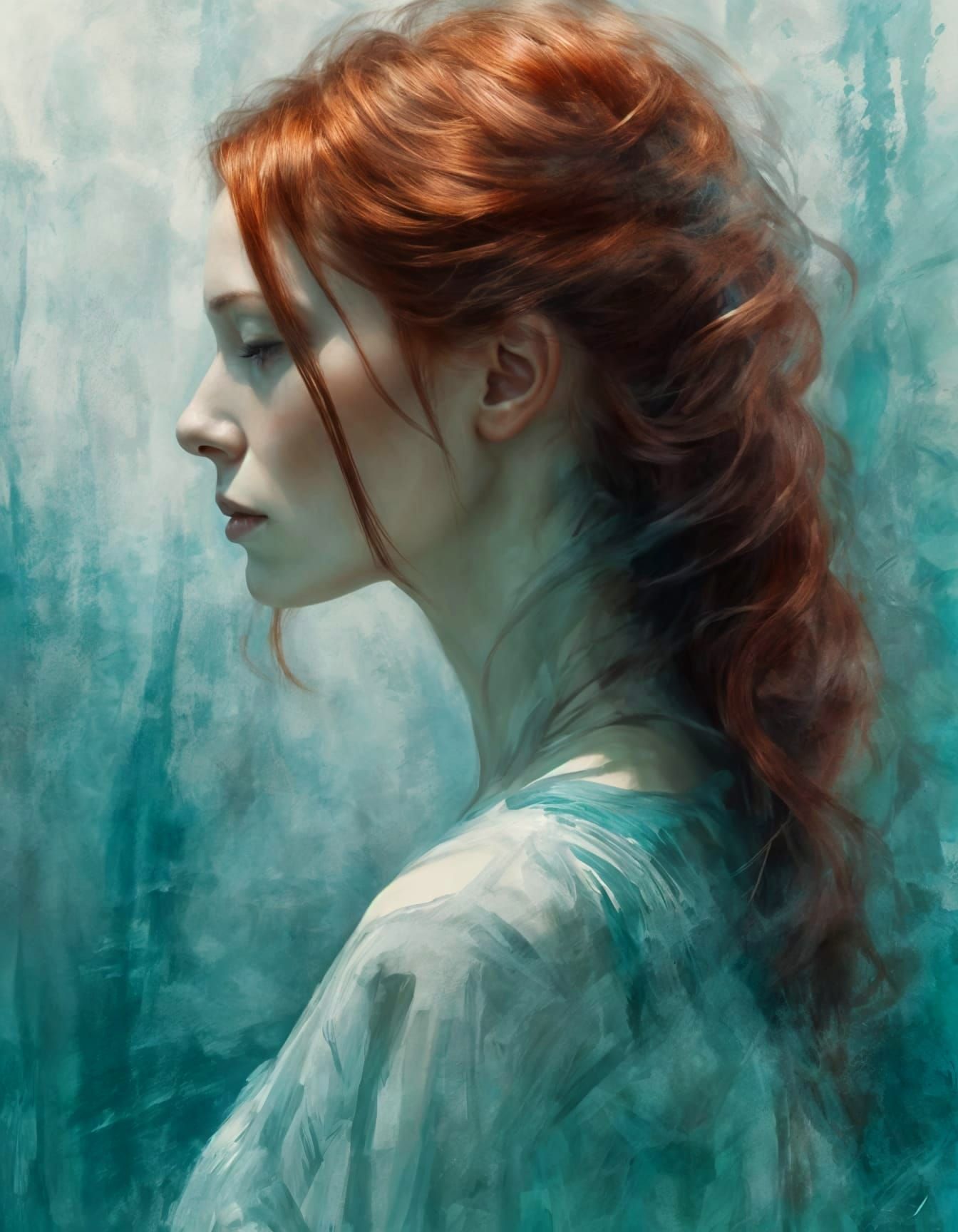 Surreal Glitchcore Portrait of a Redhead Woman