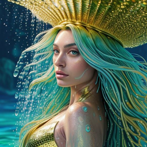 Surreal Mermaid Showering: A Vibrant Oil Painting