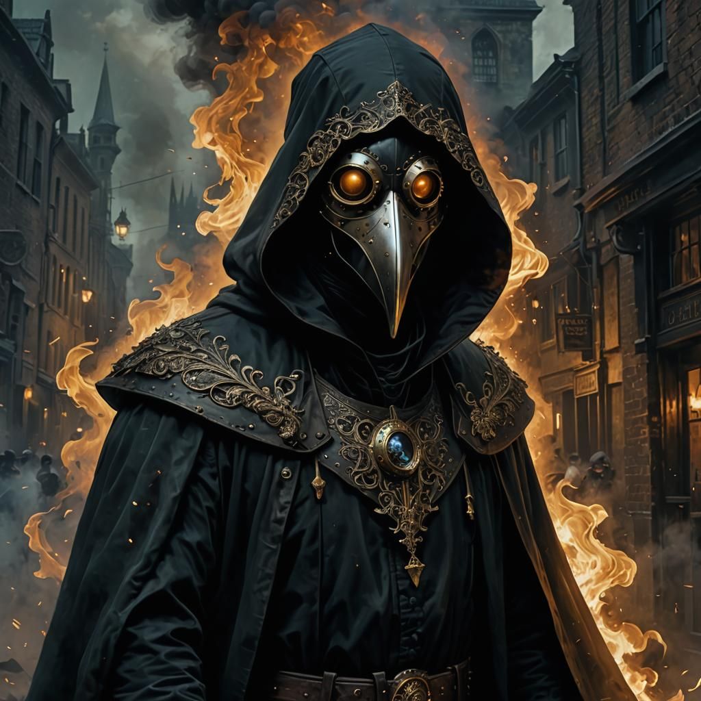 Eerie Plague Doctor in Billowing Smoke
