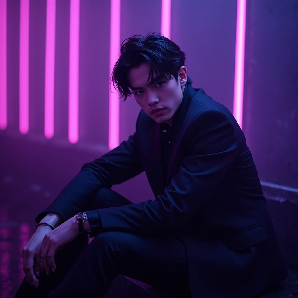 Mafia Boy at K-Pop Concert in Neon Shadows