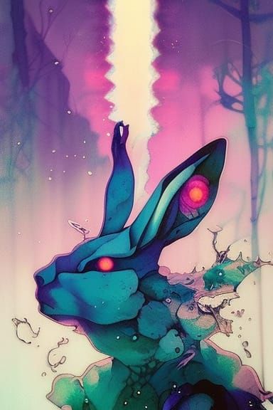 Vaporwave Watership Down Portrait with Shattered Glass