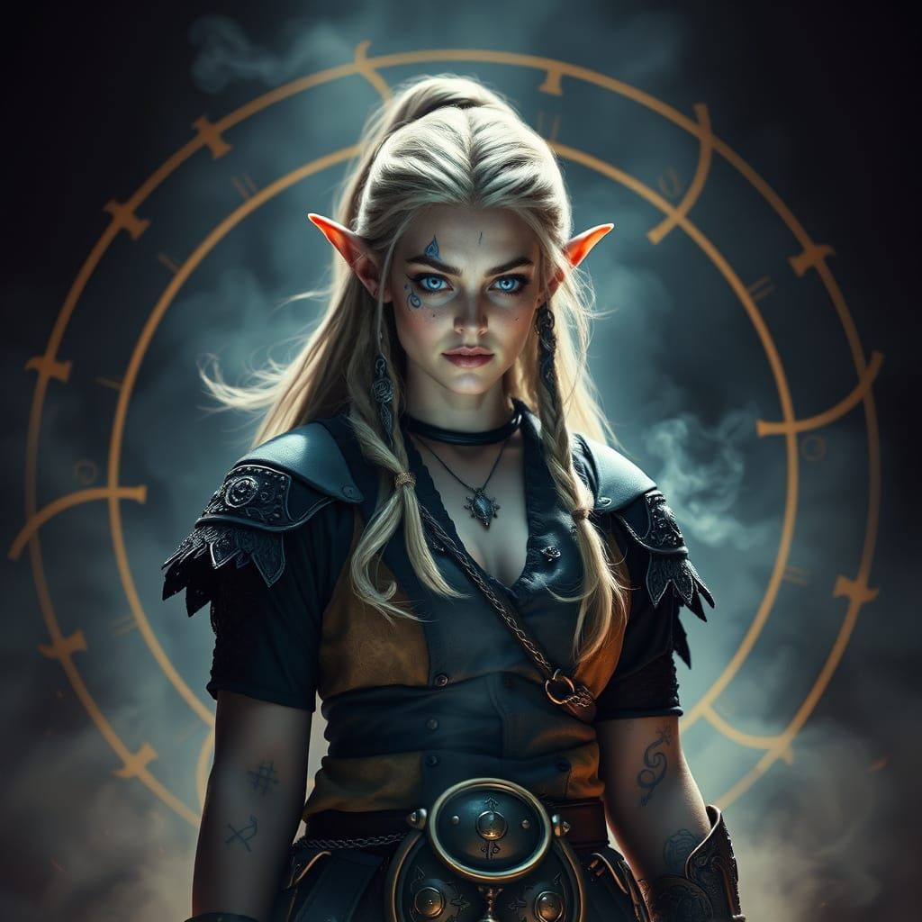 Enchanted Wizardess Casts Spell in a Circle of Power