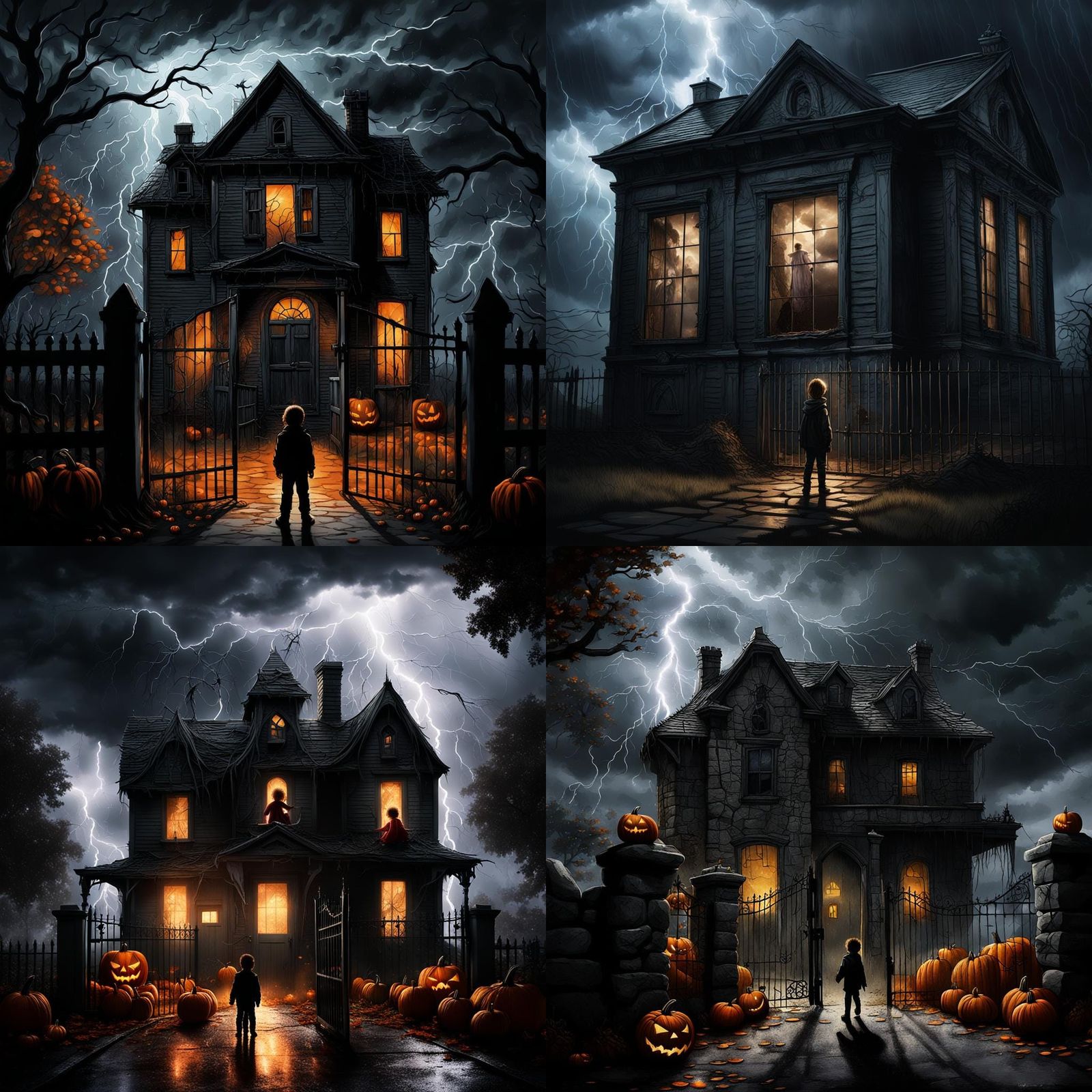Eerie House in Lightning Storm: Dark Fantasy Art