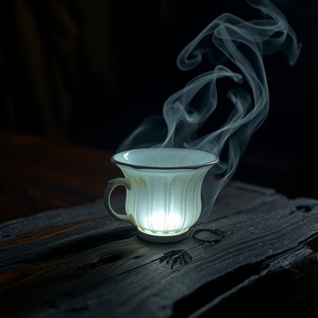 Eerie Teacup Ghost in Dark Mystical Style