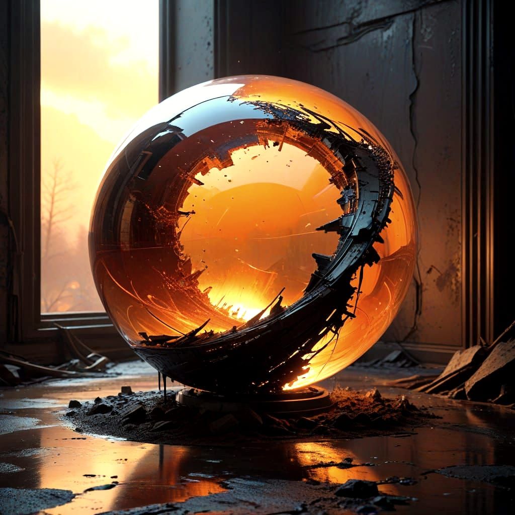 Vibrant Futuristic Ovoid Illuminates an Orange-Hued Canvas