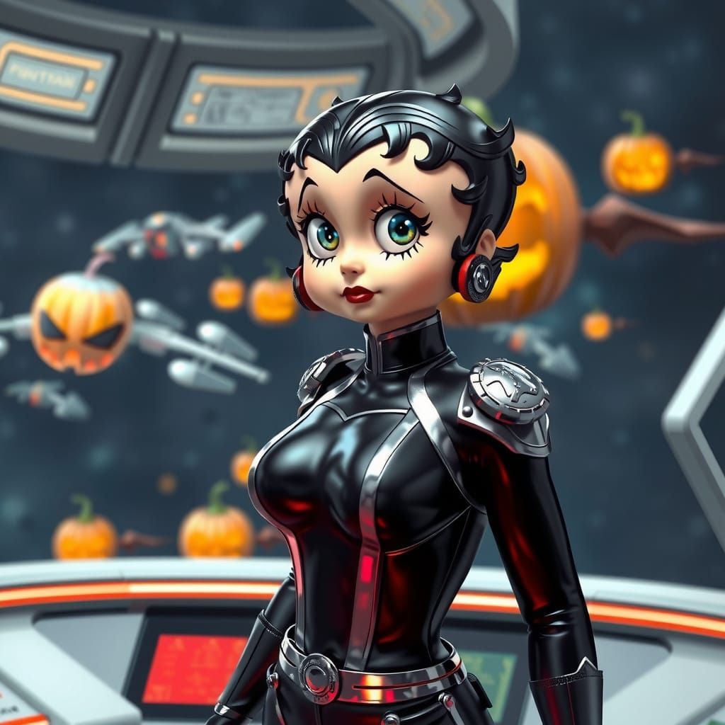 Betty Boop Commands Starship Against Pumpkin Invasion