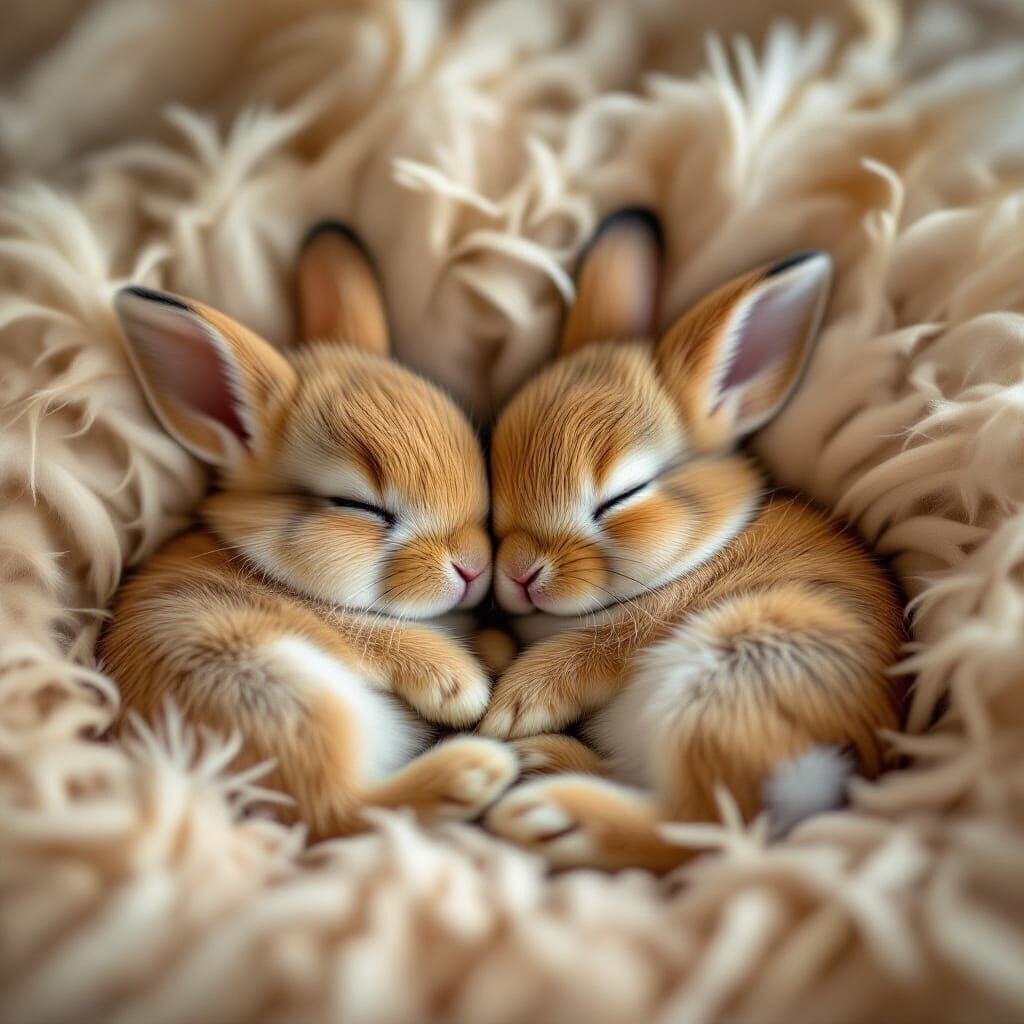 Sleeping Baby Bunnies on Feathers