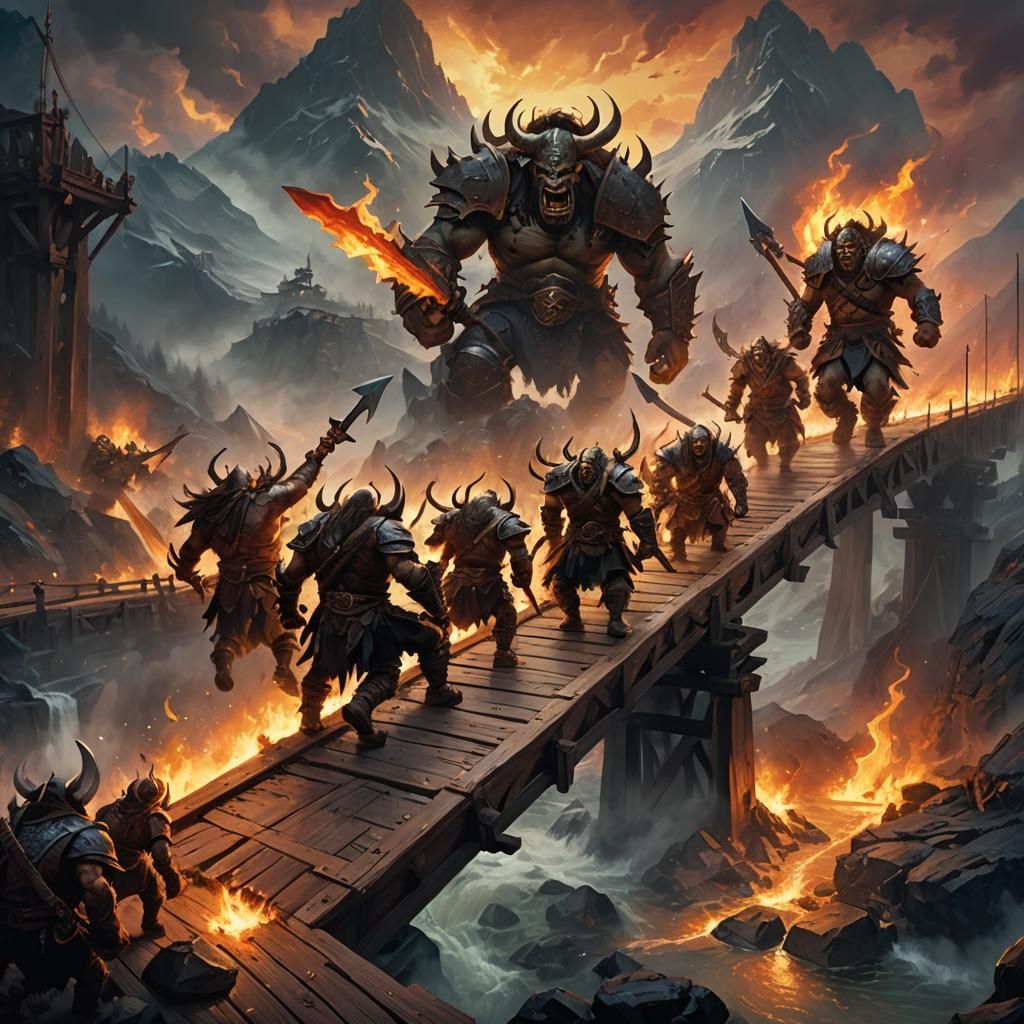 Barbarian Orcs Under Attack: Fantasy Oil Painting