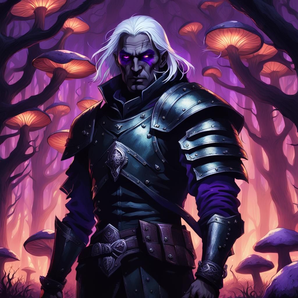 Drow Rogue in Bioluminescent Underdark, Film Noir