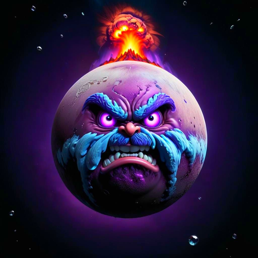 Angry Pluto Ice Volcano Eruption in Purple