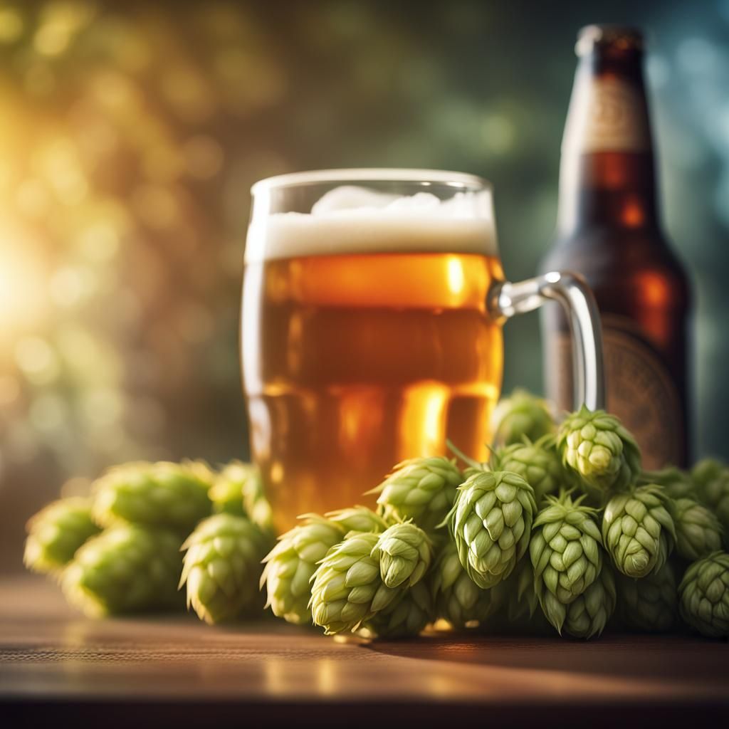 Hyperrealistic Hops and Beer in Cinematic Sunlight
