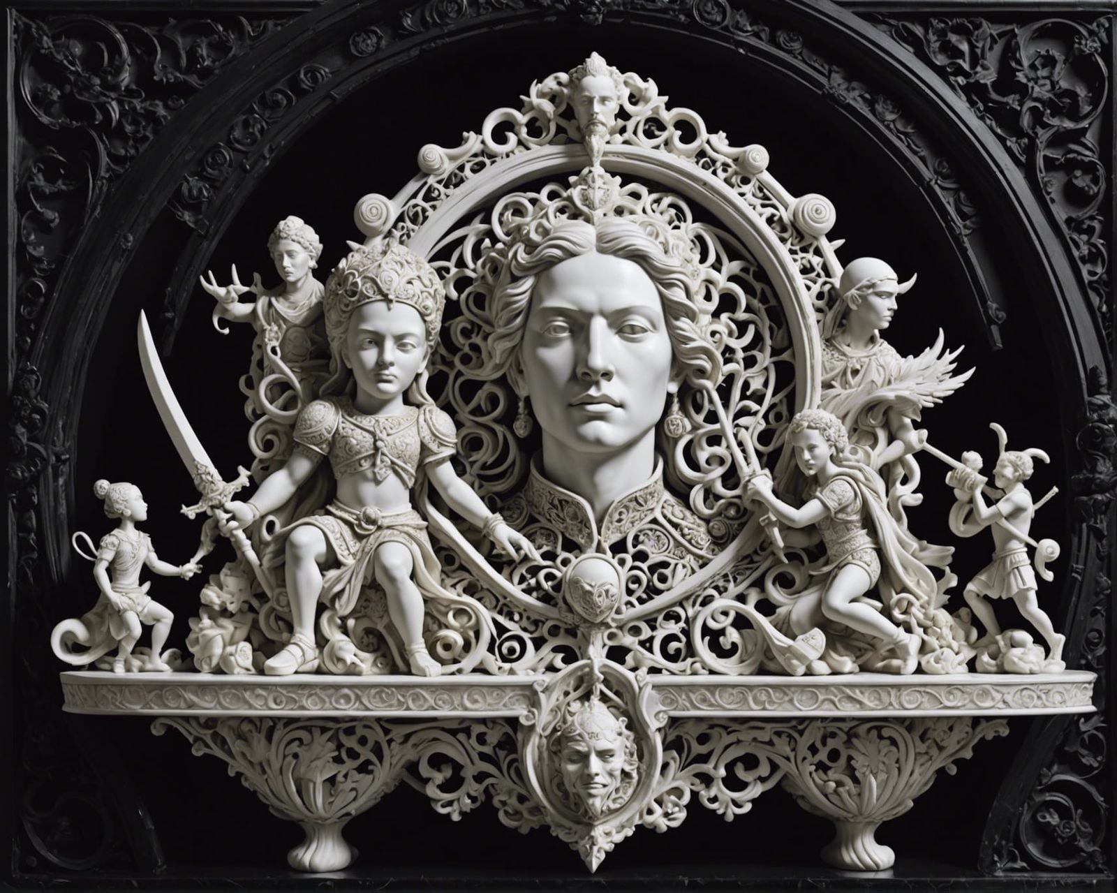 Baroque Battle Scene Carved in Marble