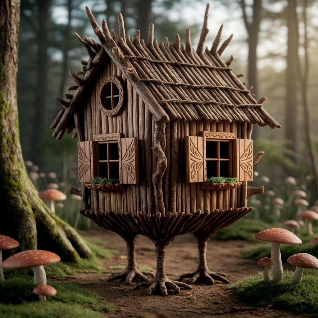 Magical Hut on Chicken Legs in Forest Clearing