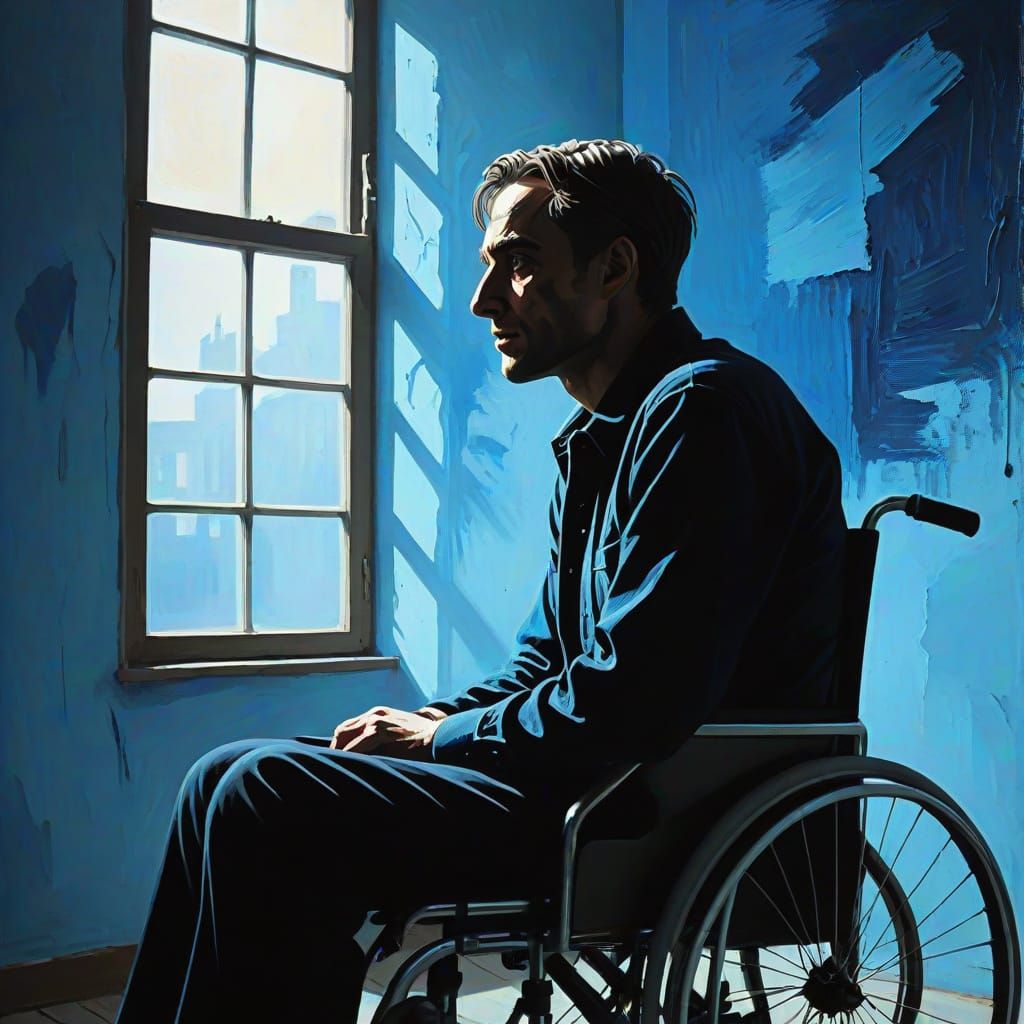 Expressionist Wheelchair Portrait in Impasto Style