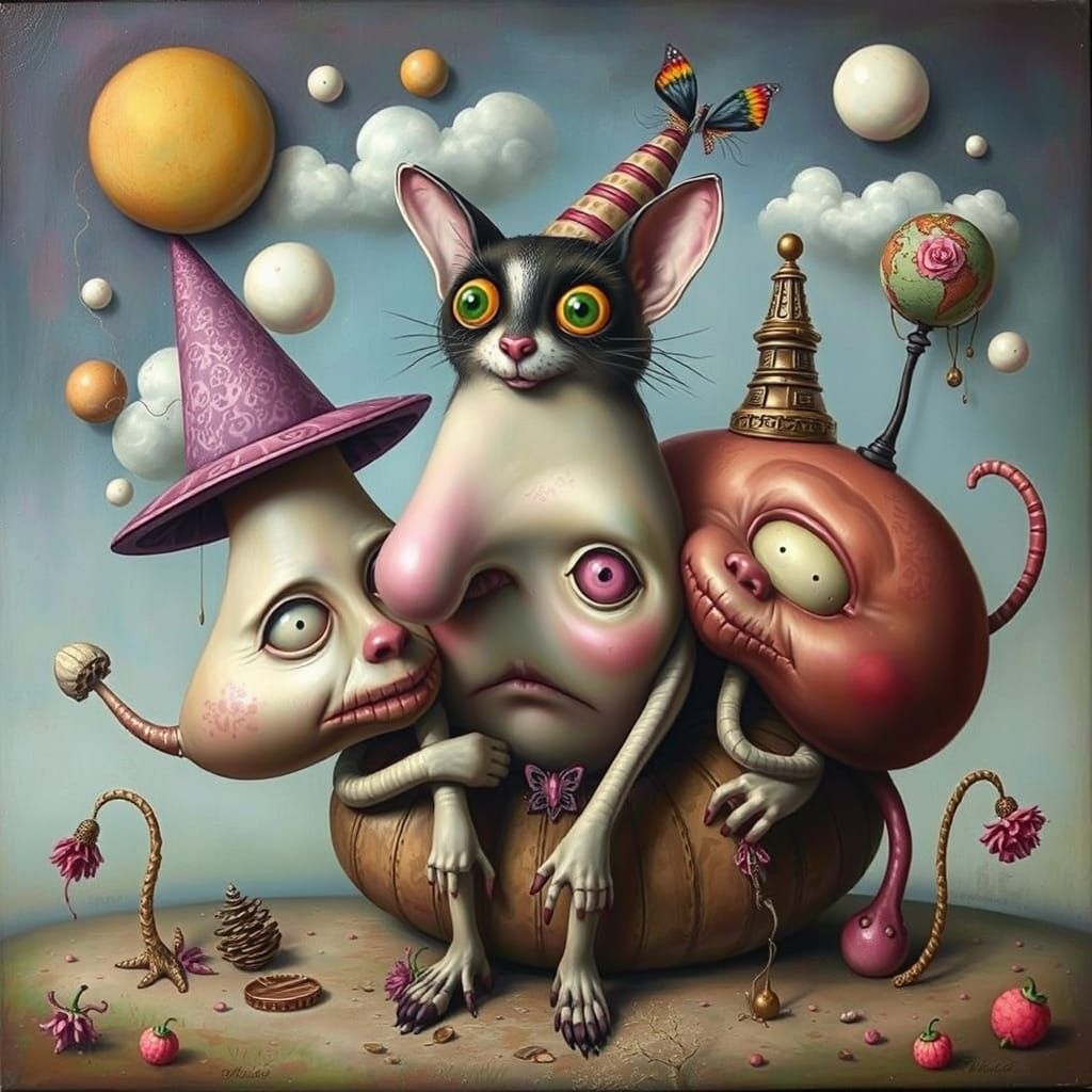 Surreal Cattywampus Composition in Lowbrow Art Style