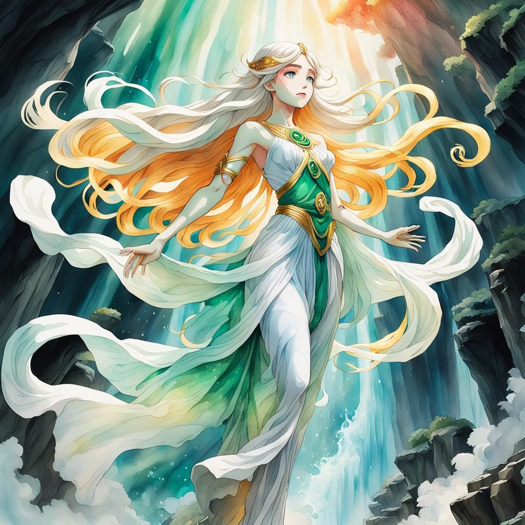 White Sorceress in Mystical Aura, Miyazaki-Inspired Art