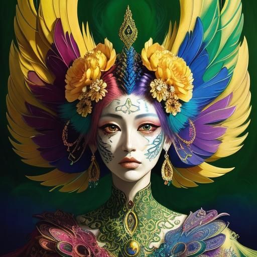 Dragon Peacock Woman: Abstract Expressionist Fantasy Art