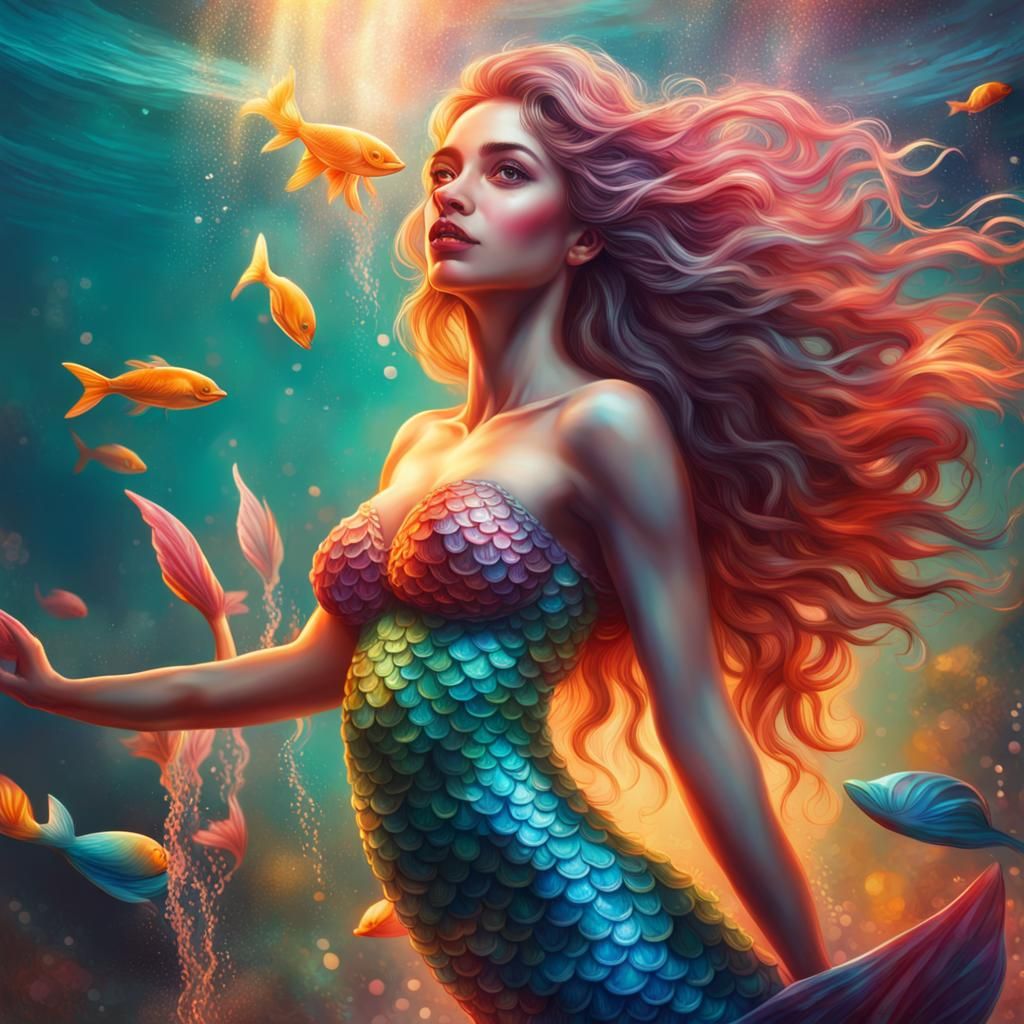 Hyperrealistic Mermaid Party in Splash Art Style