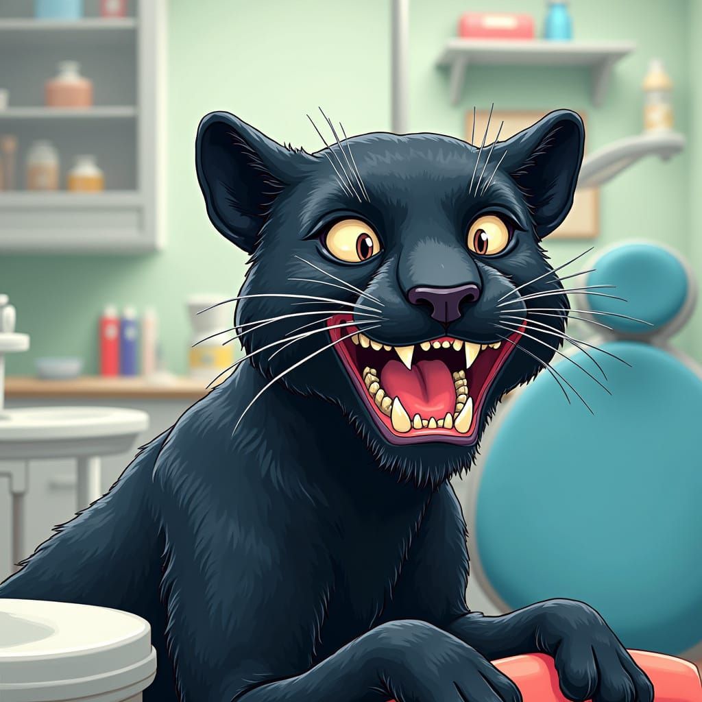 Black Panther's Gleaming Smile in Dentist Chair