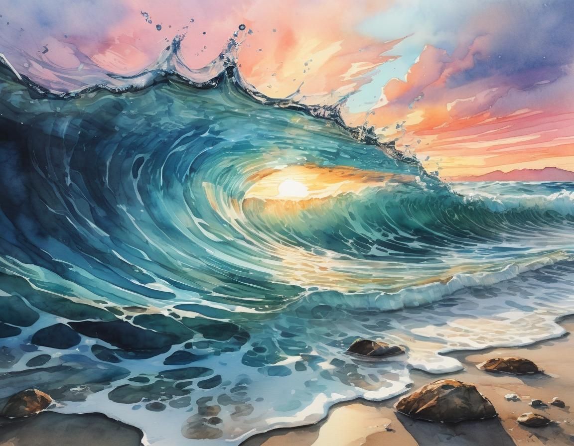 Sunset Beach: Underwater World in Watercolor