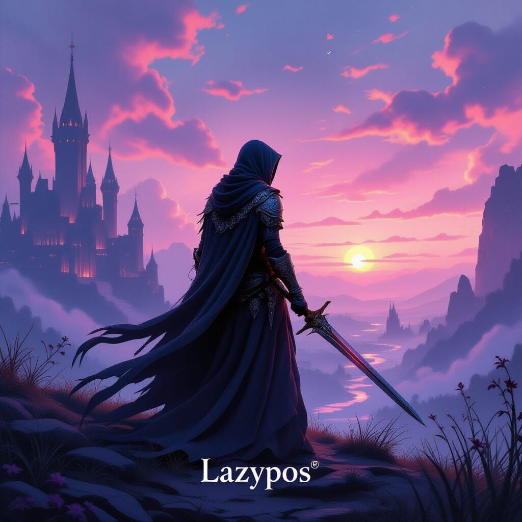 Ethereal Fantasy Art of Lazypos in Mystical Dawn Landscape
