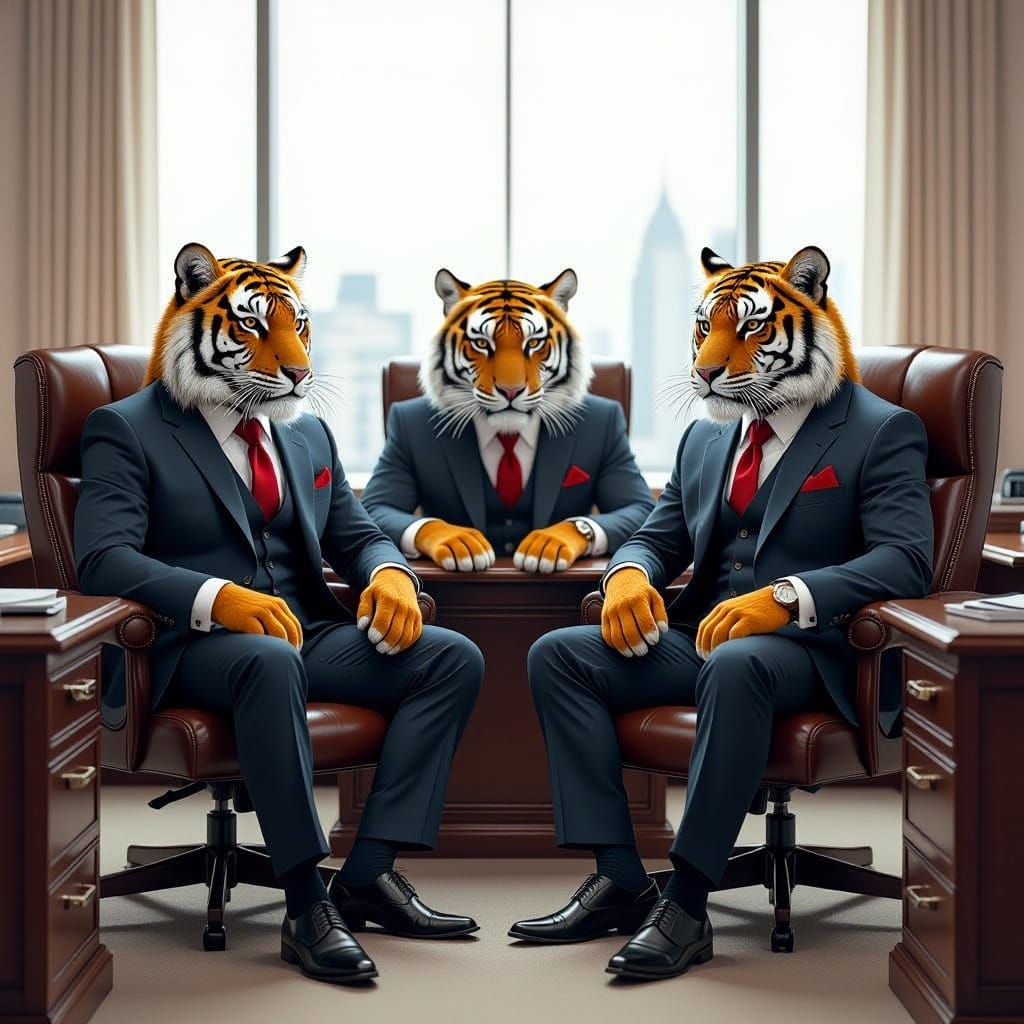 Corporate Tigers in Futuristic Office Spaces