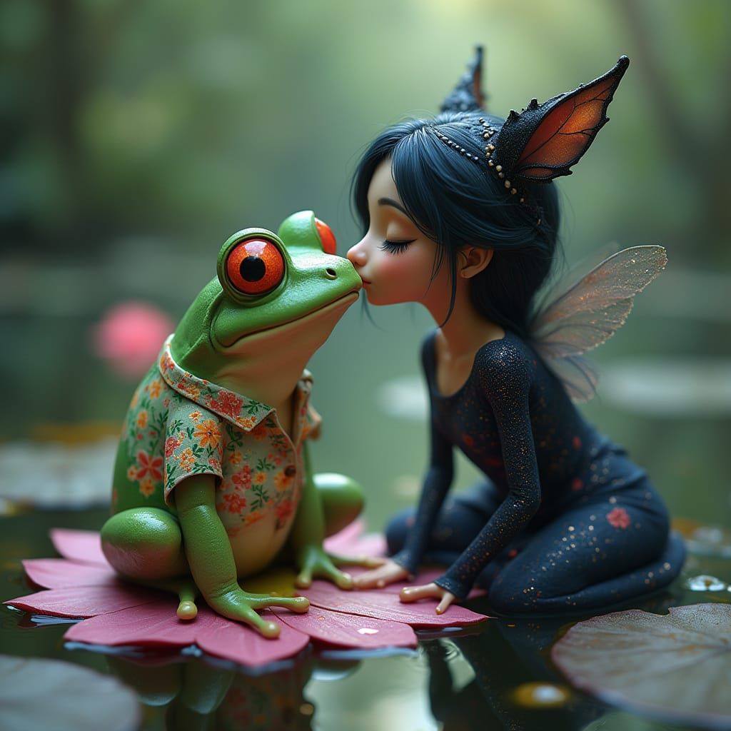 Frog Princess Kiss in Dreamlike Whimsical Style