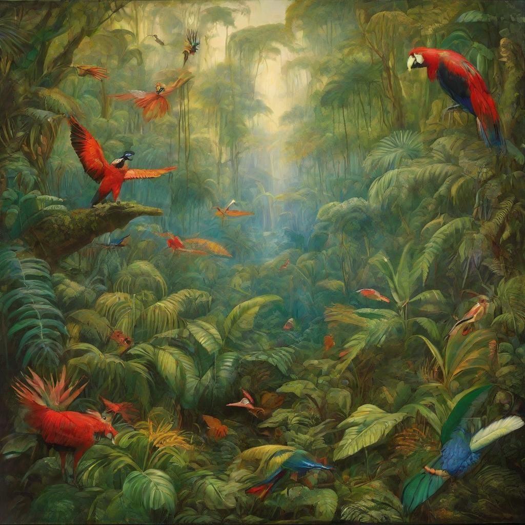Fantasy Rainforest Scene Inspired by Classic Art