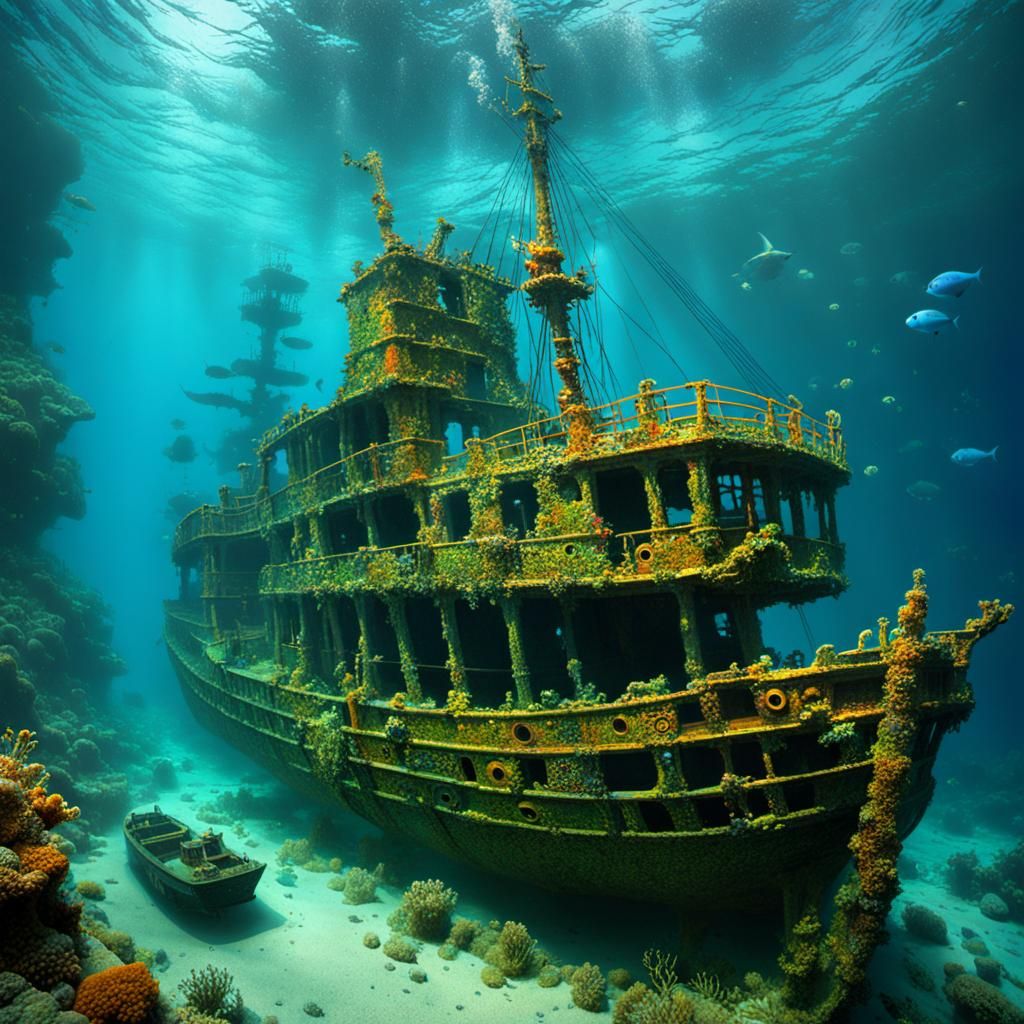 Underwater Shipwreck in Art Nouveau Style
