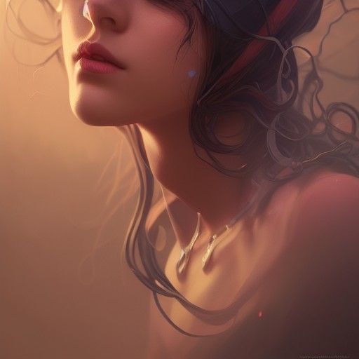 Detailed Portrait of Young Witch in Art Nouveau Style