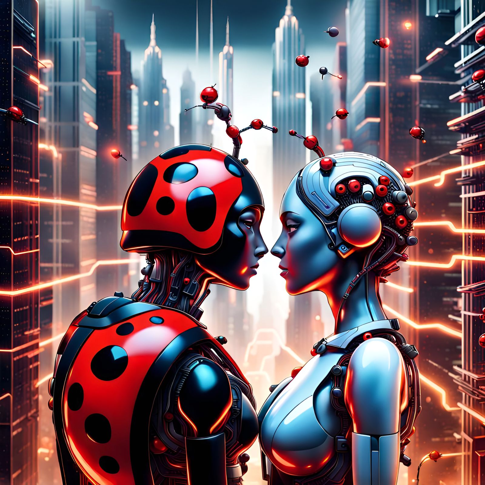 AI and Ladybug Love in a Futuristic City
