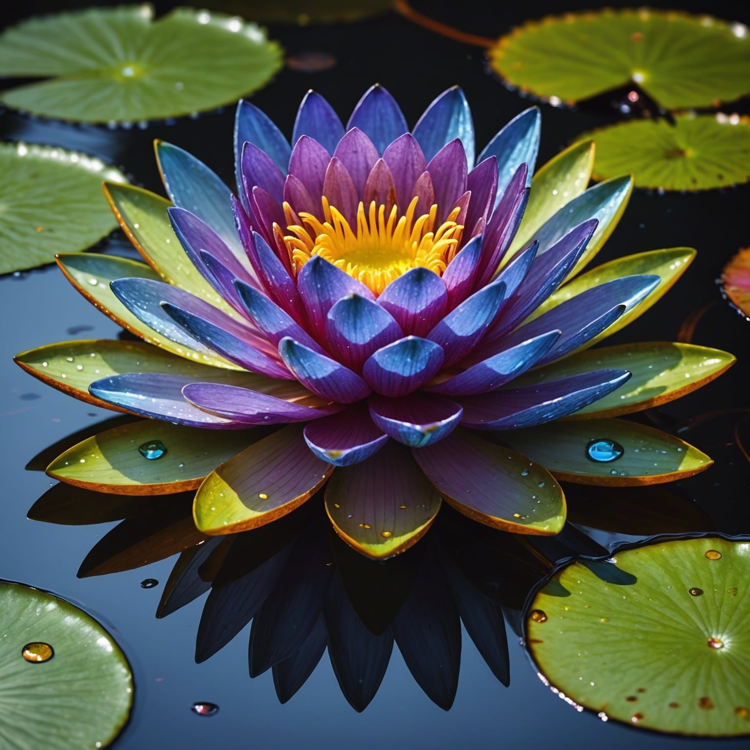 Metallic Water Lily with Glass Petals in Rainbow Colors